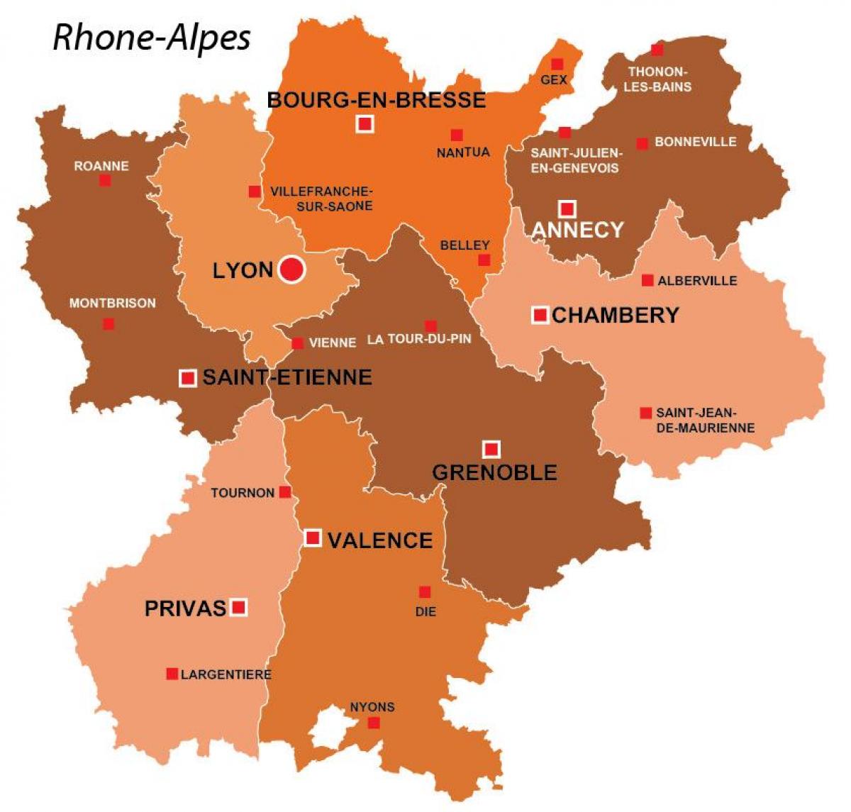 Regione di lione in francia mappa
