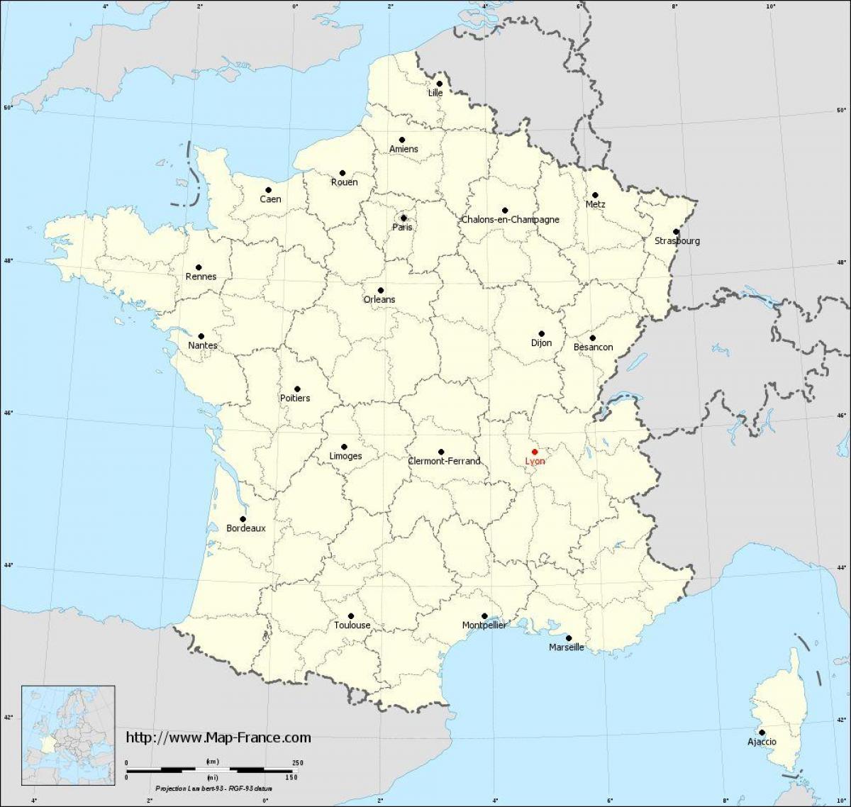 dove si trova a Lione, in francia, in una mappa