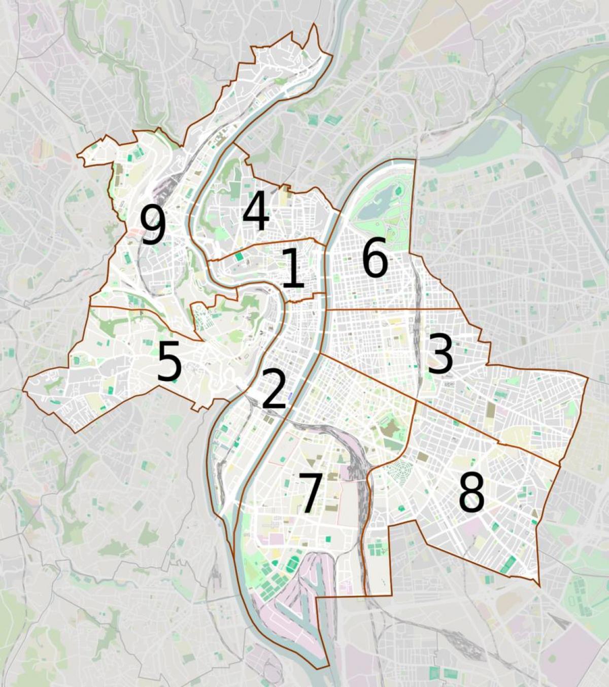 mappa di Lione arrondissements