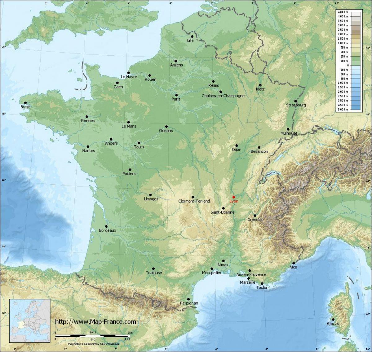 Lione, francia mappa della città