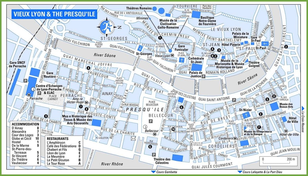 mappa della città vecchia di Lione, francia