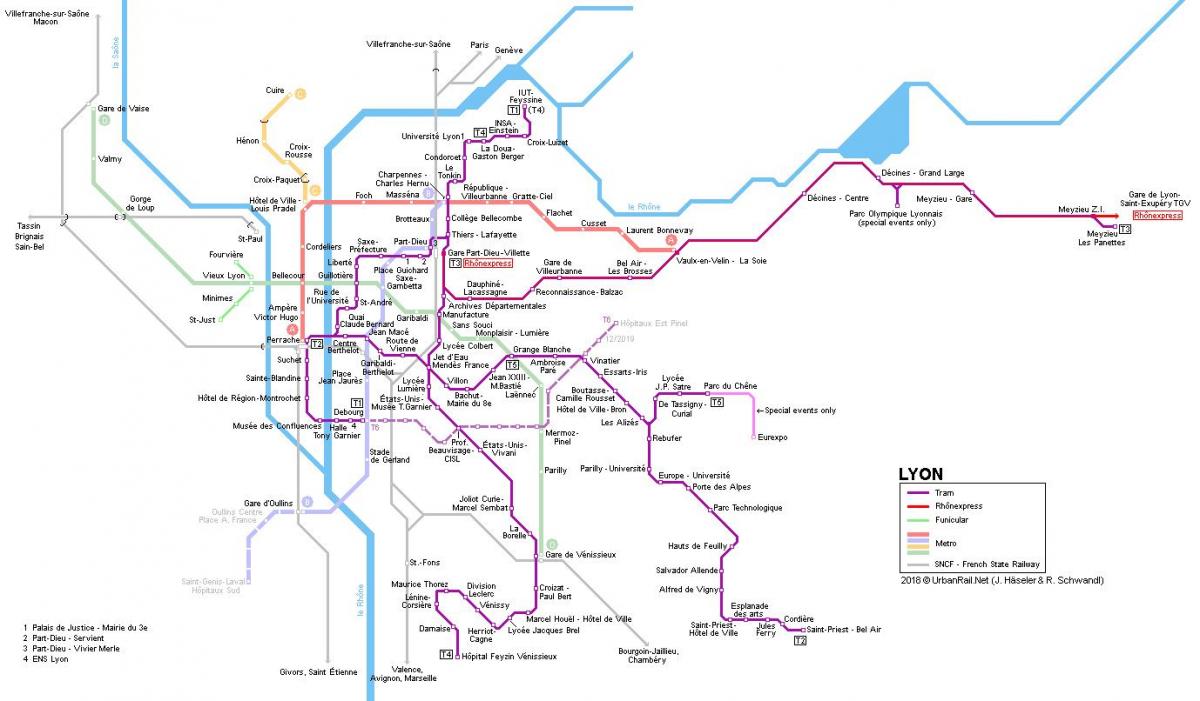 mappa di Lione rhone express