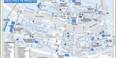 Mappa della città vecchia di Lione, francia